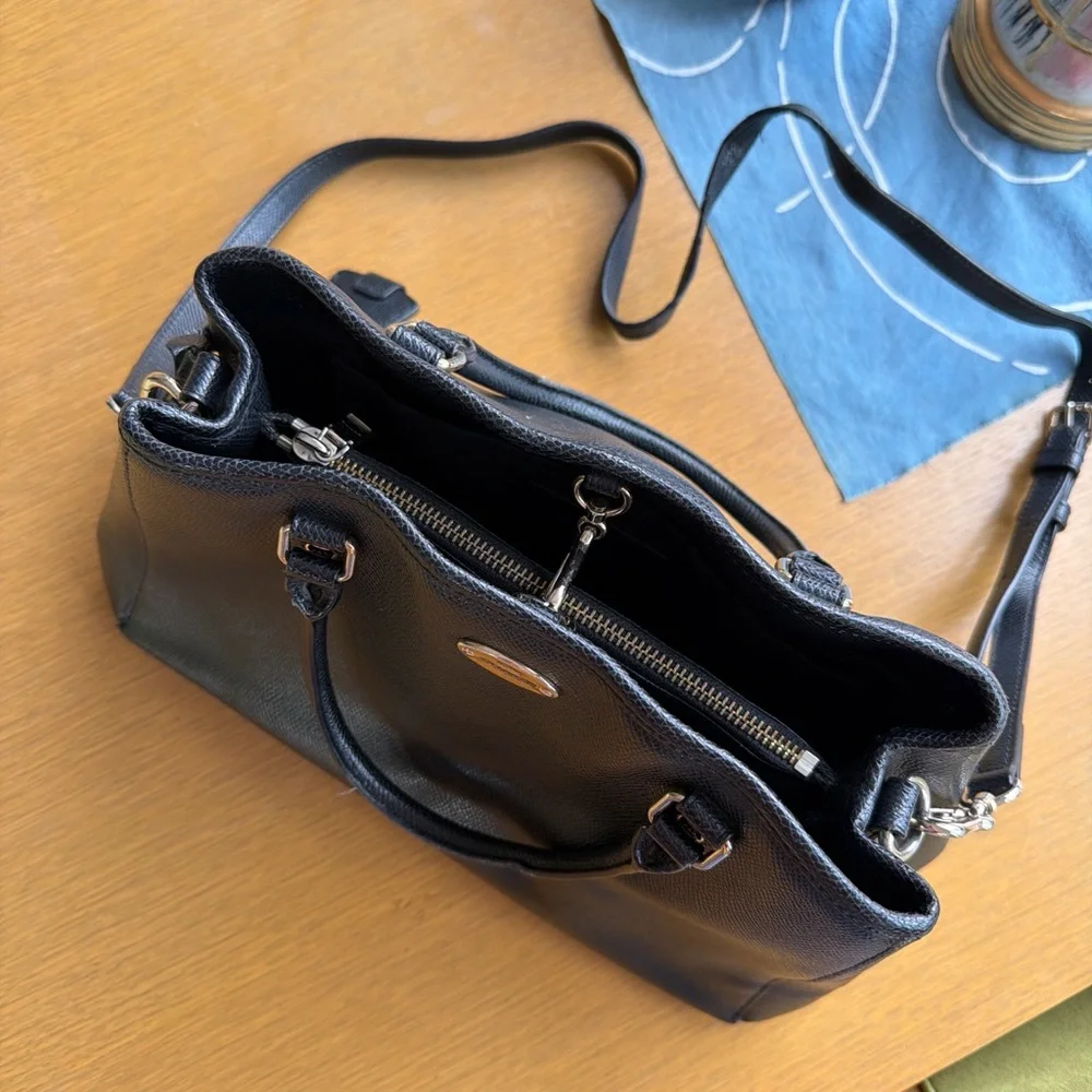 Coach Black Leather Satchel with Gold-Tone Hardware